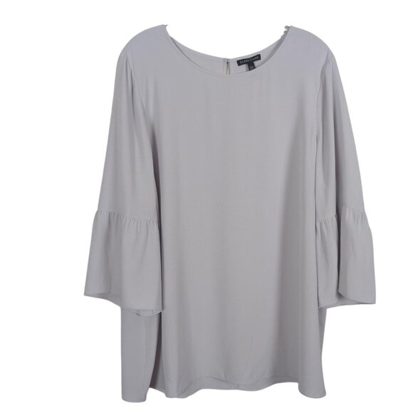 Eileen Fisher Tops - Eileen Fisher Blouse Womens Large Gray Silk Bell Sleeve Round Neck Tunic Top